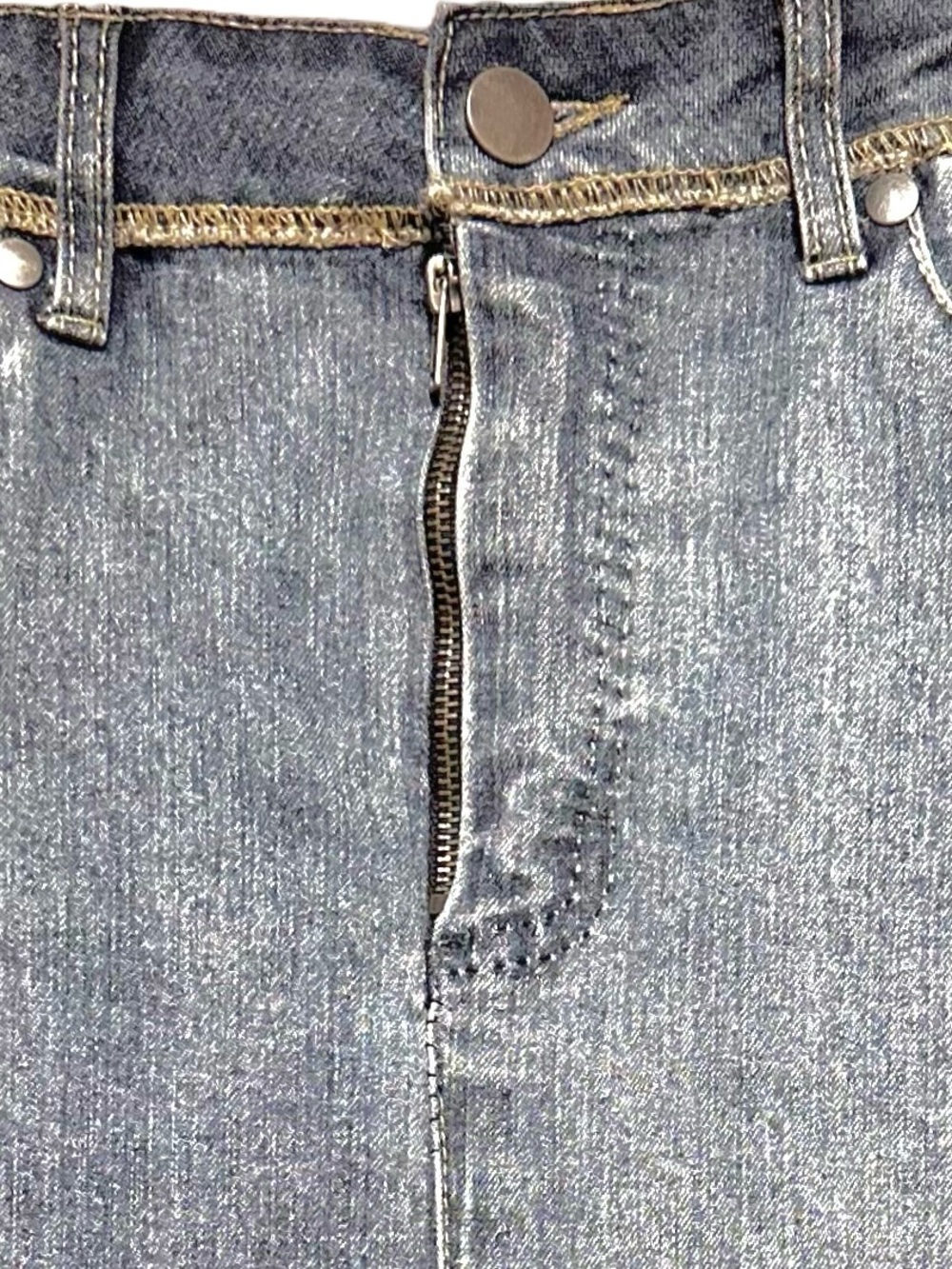 YUKOKA Y2K Denim Mini Skirt Exposed Zip Faded Wash Low Rise Size 10 - Picture 3 of 9